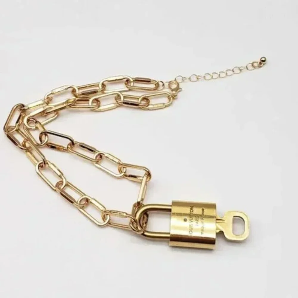 Authentic Louis Vuitton Lock and Key Gold Color with Gold Plated Chain Necklace